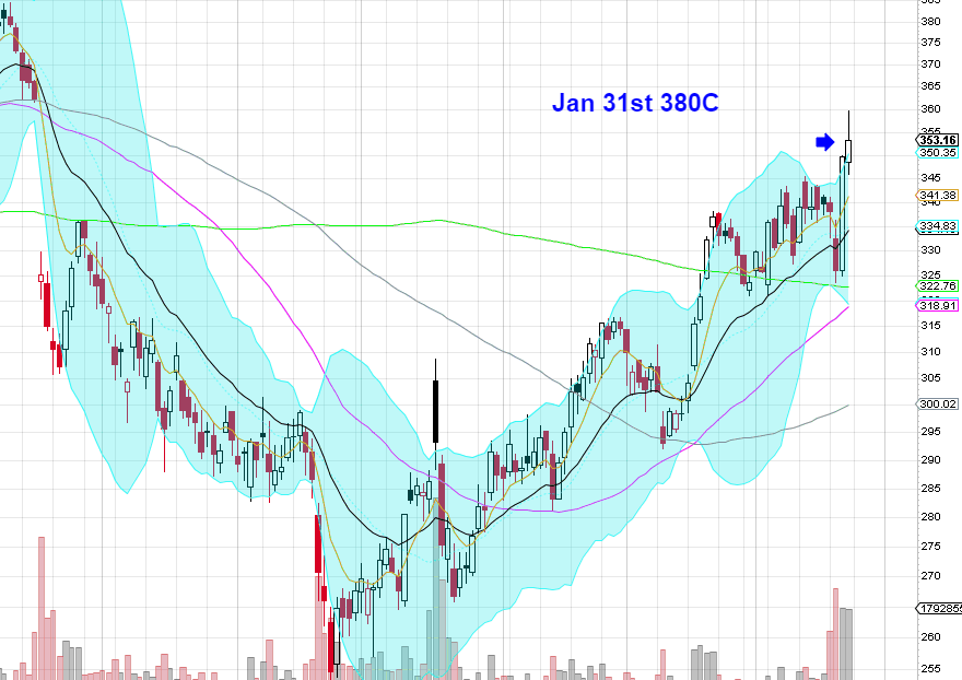An actual Netflix chart used to review option flow and price action